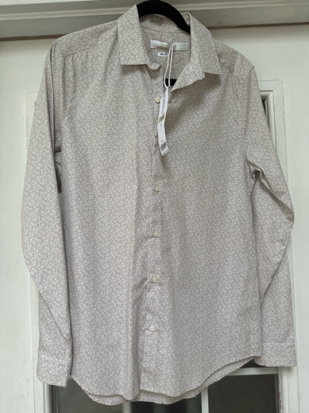NWT Topman Light Beige Floral-Print Long Sleeve Shirt